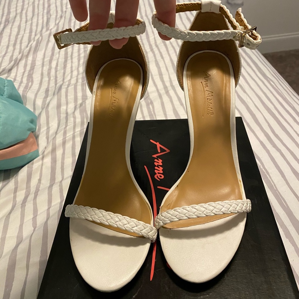 White braided heels